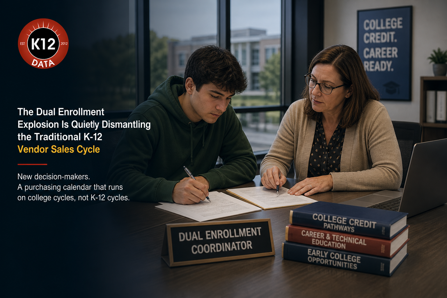 The Dual Enrollment Explosion Is Quietly Dismantling the Traditional K-12 Vendor Sales Cycle — and Most School Mailing Lists Cannot Find the New Decision-Makers